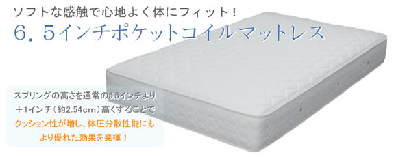 ヘリンボーン（防菌・防臭・防ダニ加工）　６．５インチポケットコイルマットレス　低反発ウレタン片面入り　説明