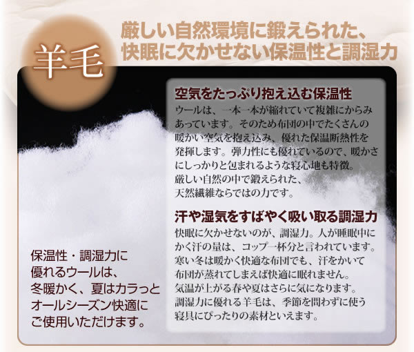 防ダニ・抗菌防臭4層式ボリューム羊毛混敷布団 説明画像６
