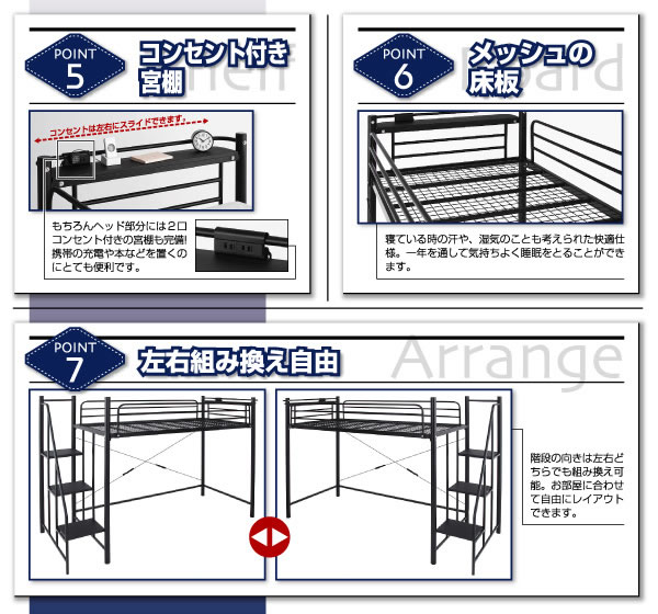 コンセント付き階段ロフトベッド【Stair】ステア　激安通販