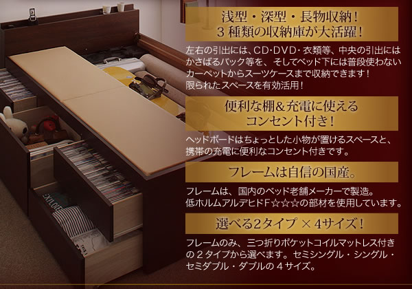 棚・コンセント付きチェストベッド【Taffy】タフィ 説明画像2