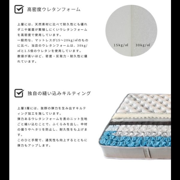 画像12: プロファイルウレタン入り極厚25cmポケットコイルマットレス【Comfort】