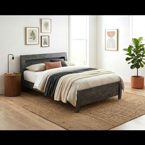 画像2: 曲線デザイン高強度すのこベッド【Fennel】ストーン調／木目調 3段階高さ調節