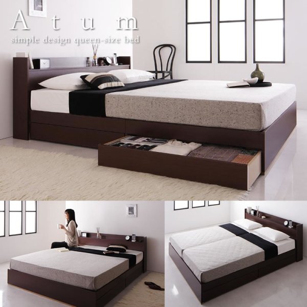 画像1: シンプルデザイン収納ベッド 【Atum】アトゥム　クイーンサイズ限定