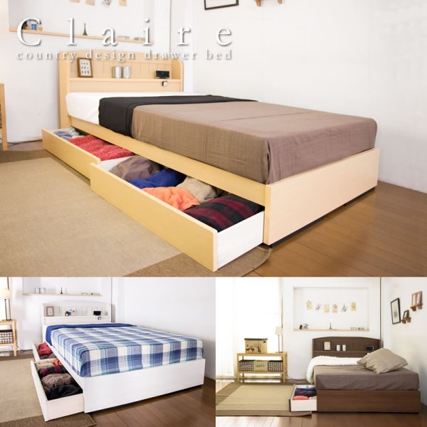 画像1: シンプルデザインカントリー調収納ベッド【Claire】クレア セール価格