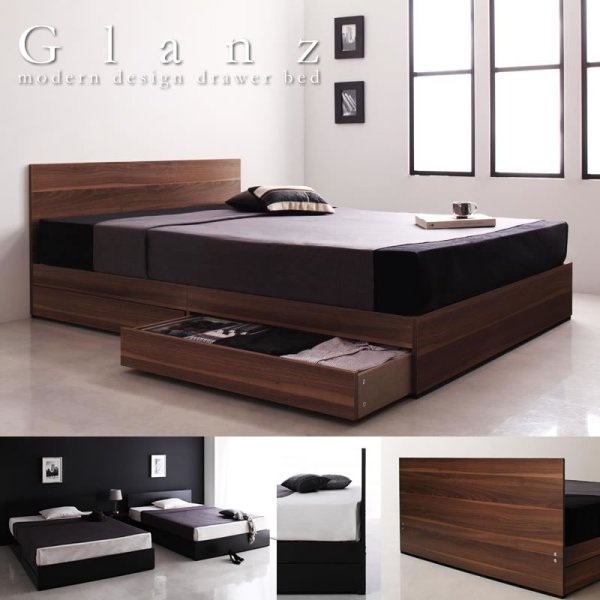 画像1: フラットパネルモダンデザイン収納ベッド【Glanz】グランツ　お手頃価格