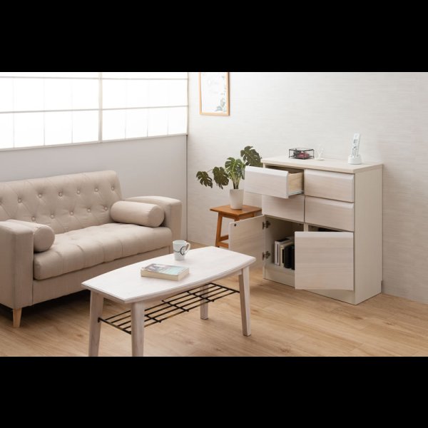 画像3: 桐材を使ったスクエアキャビネット【Enix】 幅72 扉+引出しタイプ