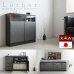 画像1: ガラス窓付きメタリックシルバー薄型キャビネット 幅79cm 扉付き 日本製・完成品 (1)
