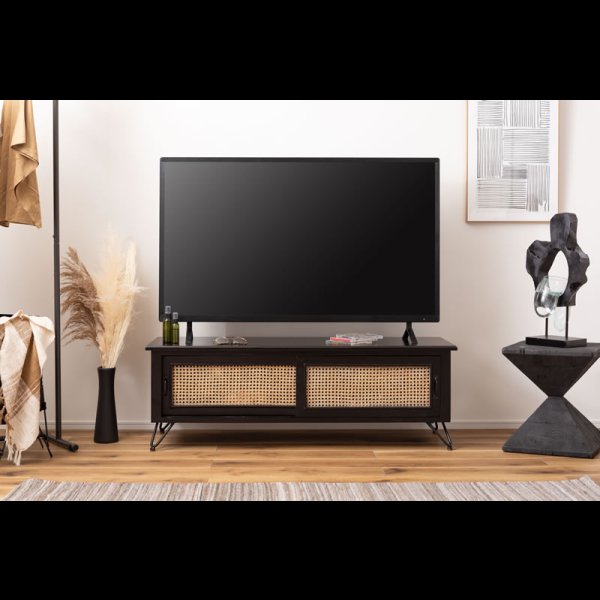 画像2: ラタンとブラックカラーの木材がおしゃれなTVボード＆チェスト【Meredith】