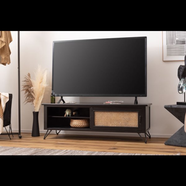 画像3: ラタンとブラックカラーの木材がおしゃれなTVボード＆チェスト【Meredith】