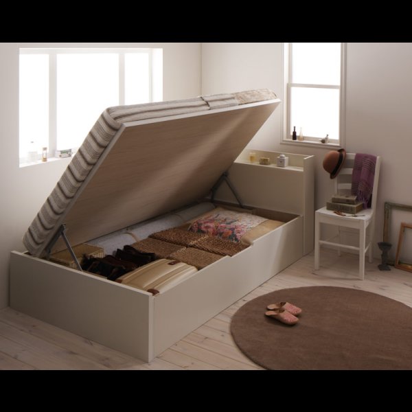 画像3: シンプル棚タイプ・ガス圧式大容量収納ベッド【Dania】ダニア