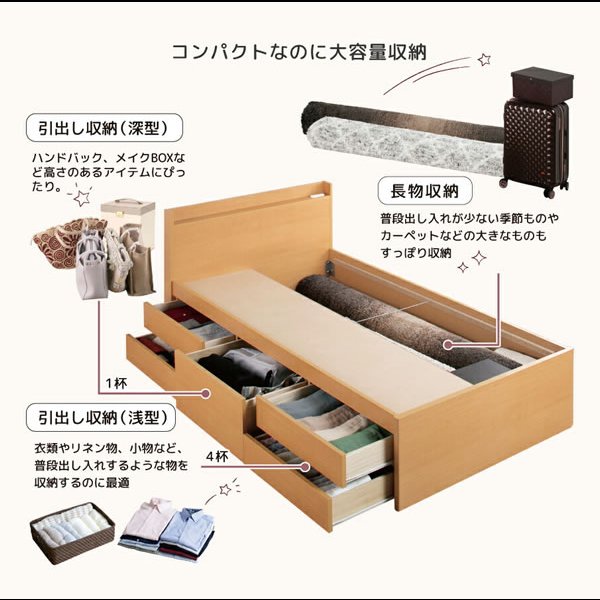 画像7: ヘッドレスも選べるすのこ仕様日本製ショート丈チェストベッド【Mildred】 開梱設置込み