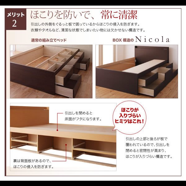画像18: 通気性に優れた国産すのこ仕様大容量収納チェストベッド【Nicola】