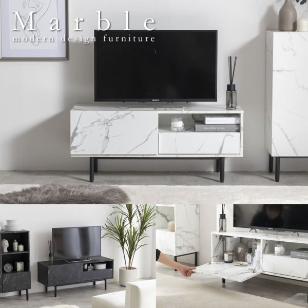 画像1: 大理石柄デザインテレビボード【Marble】