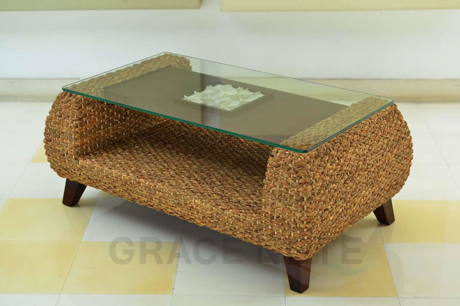 高級アジアン家具　グレースノート テーブル（ガラス・ストーン） WLT-11