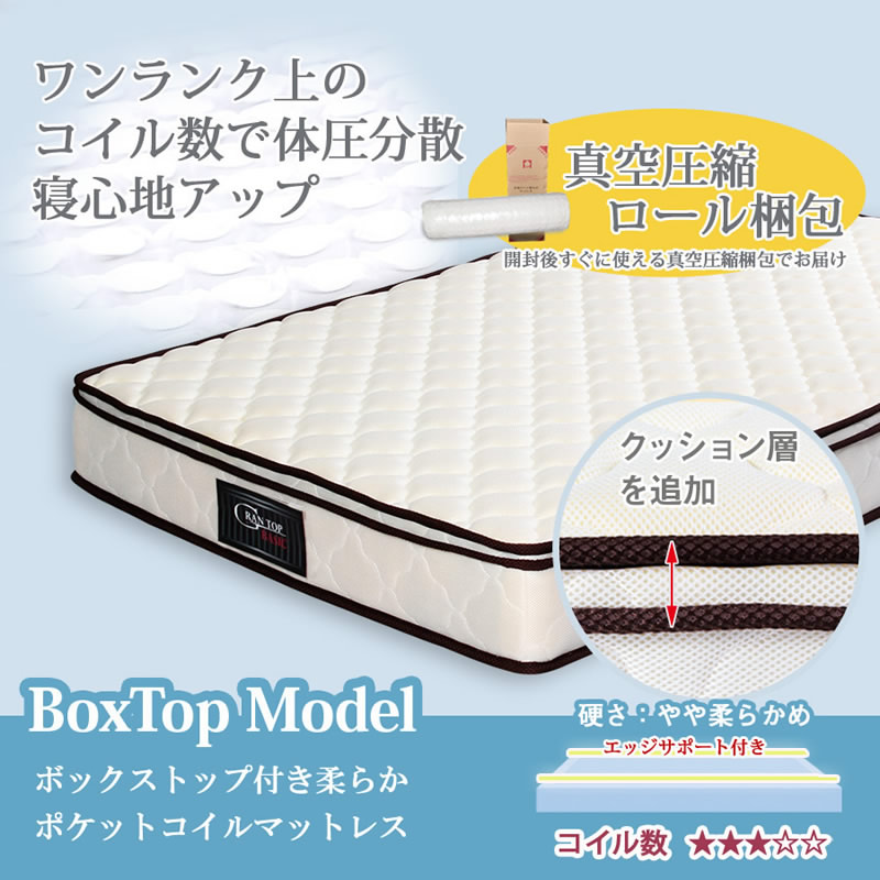 ボックストップ付き柔らかポケットコイルマットレス