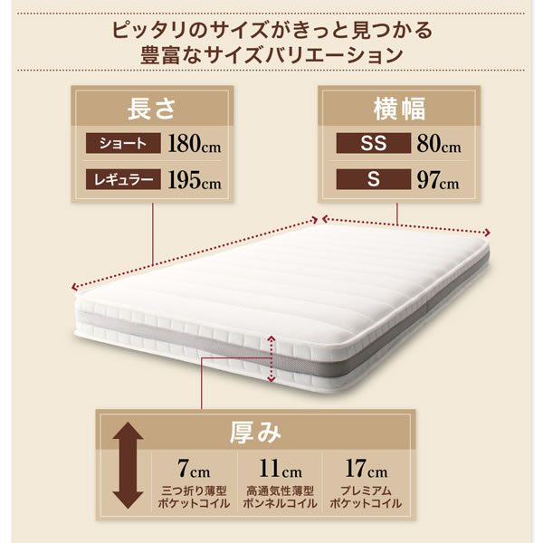 ショート丈用小さめコンパクトマットレス　選べる寝心地3タイプを通販で激安販売