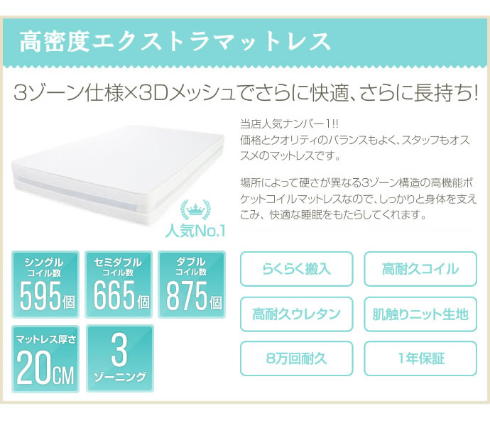 高密度ポケットコイルマットレス：LCMを通販で激安販売