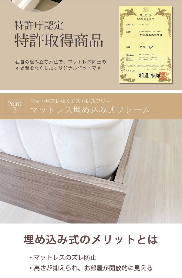 シンプルで使いやすい棚コンセント付き連結ベッド【Sandra】 日本製を通販で激安販売