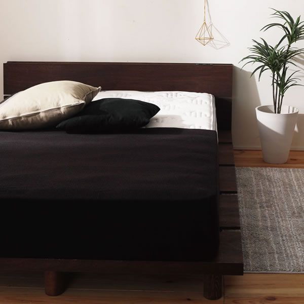 棚コンセント付きオイル仕上げシンプルデザインすのこベッド【Elias】 高さ調整対応を通販で激安販売