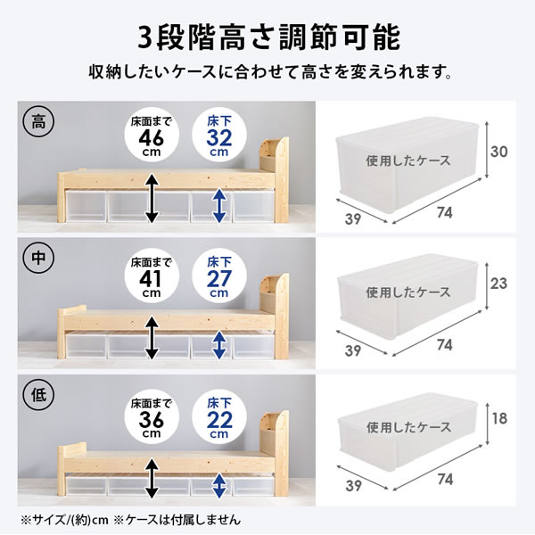 組立簡単！頑丈ボルトレスベッド 可愛い棚付き 【Mirka】高さ調整付きを通販で激安販売