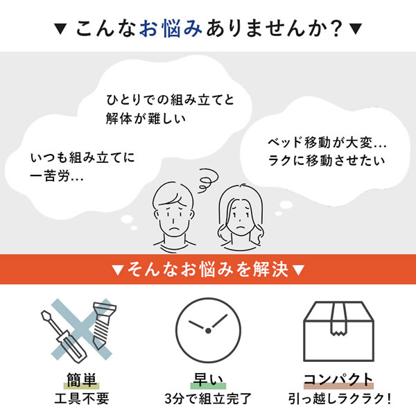 コスパが良いボルトレス簡単組み立てベッド【Conrad】 棚コンセント付きを通販で激安販売