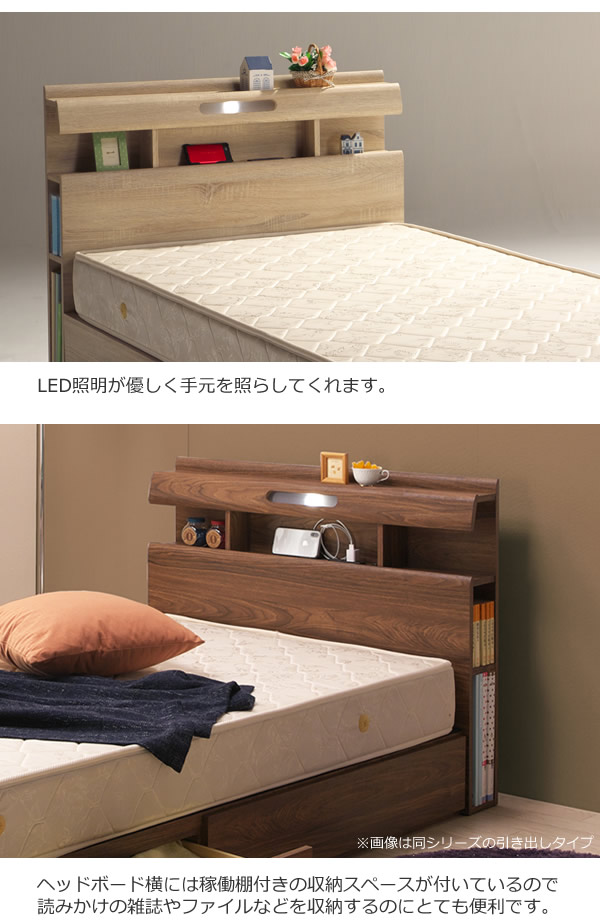 LED照明・二口コンセント・サイド収納付きベッド【Miranda2】 お買い得ベッドを通販で激安販売