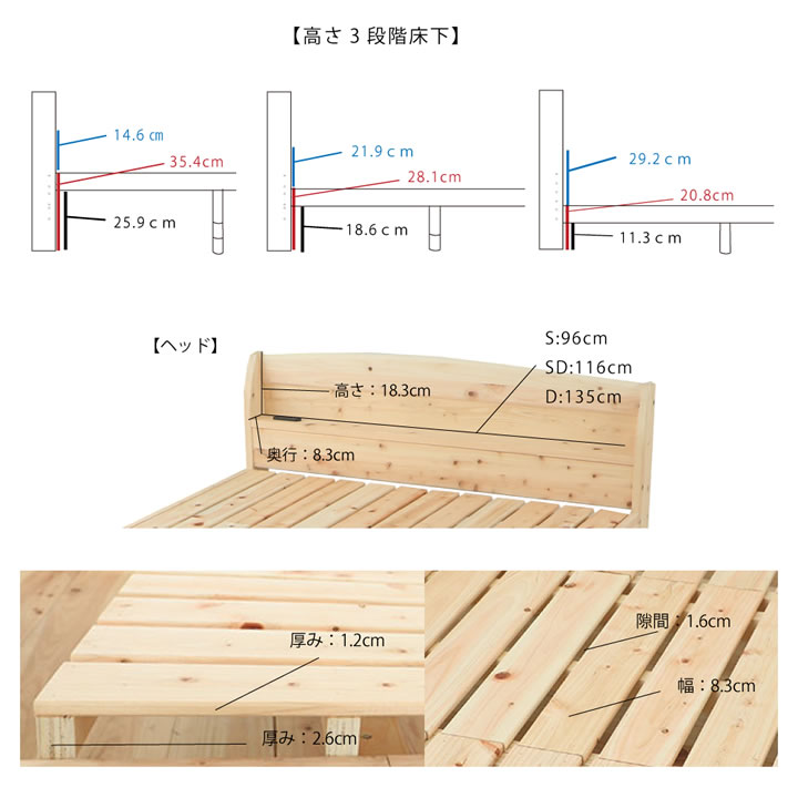 日本製無塗装ひのきすのこベッド：スピード配送対応 低ホルムアルデヒド・高さ調整付きを通販で激安販売