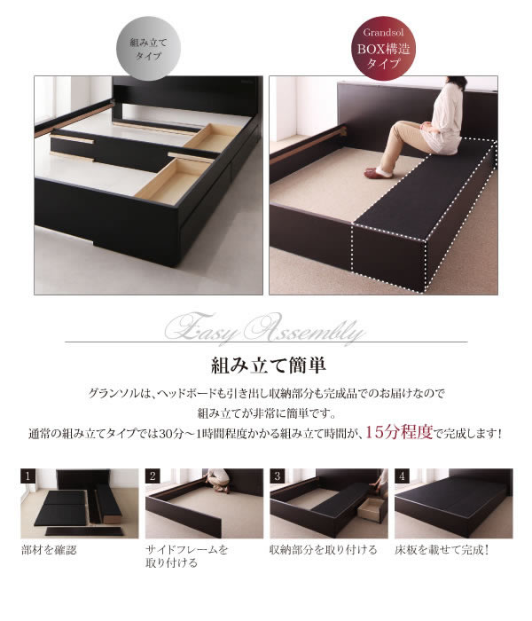 【Grandsol】グランソル クイーンサイズ限定BOXタイプ収納ベッドの激安通販