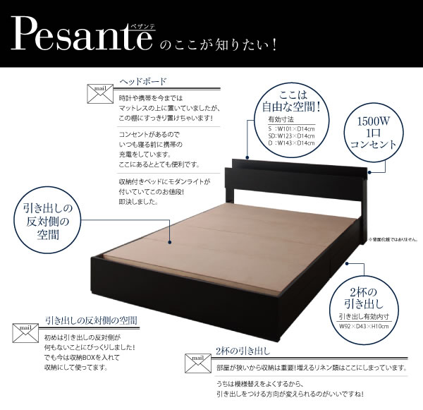 モダンライト・コンセント付き収納ベッド【Pesante】ペザンテを通販で激安販売