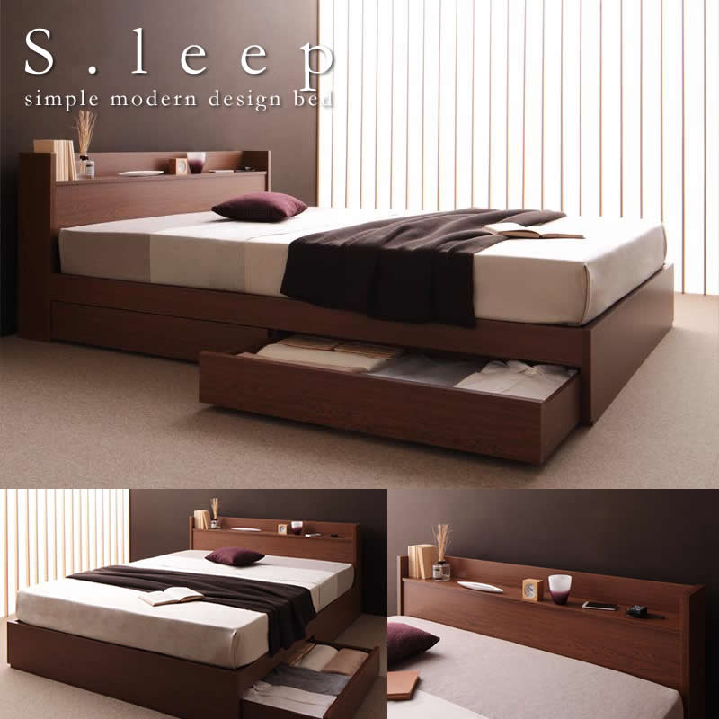 棚・コンセント付き収納ベッド【S.leep】エス・リープ