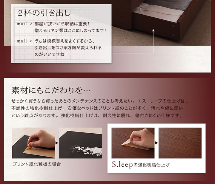 棚・コンセント付き収納ベッド【S.leep】エス・リープ　激安通販