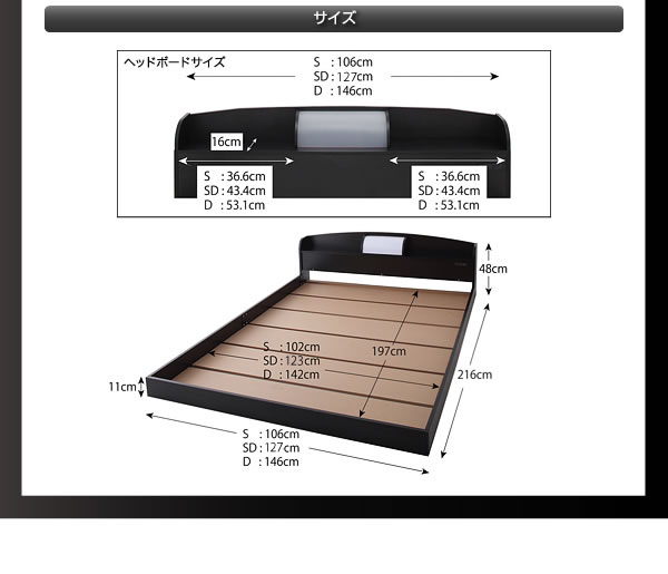 照明・コンセント付きフロアベッド【BRUTUS】ブルータスを通販で激安販売