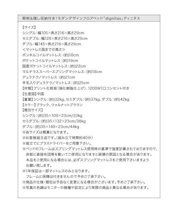 隠し収納付き おしゃれデザインフロアベッド【dignitas】ディニタスを