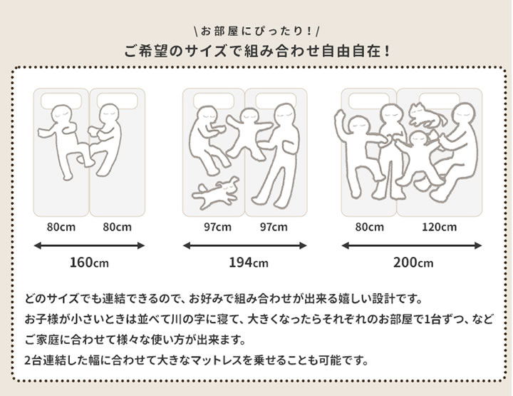 連結できる角のないすのこフロアベッド【Roundia】ファミリー対応を通販で激安販売