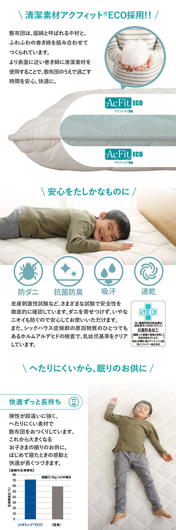 防ダニ・抗菌・防臭！ベッドサイズにピッタリの敷布団 日本製を通販で激安販売