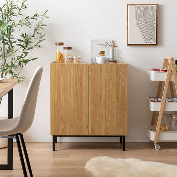 バイカラーがおしゃれ！スチール脚付きキャビネット【Karin】 幅70 グレージュ／ナチュラルを通販で激安販売