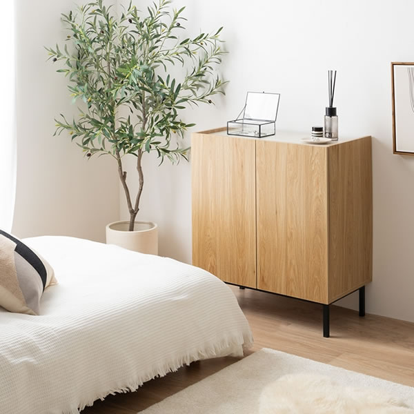 バイカラーがおしゃれ！スチール脚付きキャビネット【Karin】 幅70 グレージュ／ナチュラルを通販で激安販売