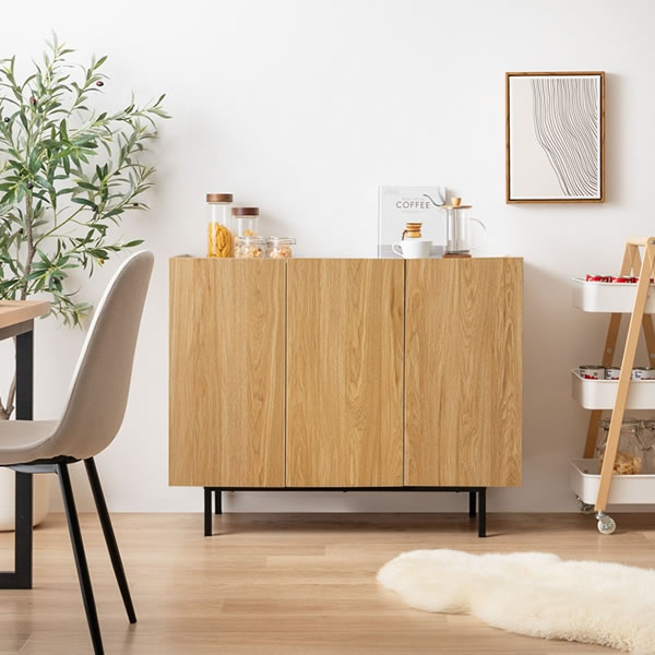 バイカラーがおしゃれ！スチール脚付きキャビネット【Karin】 幅100 グレージュ／ナチュラルを通販で激安販売