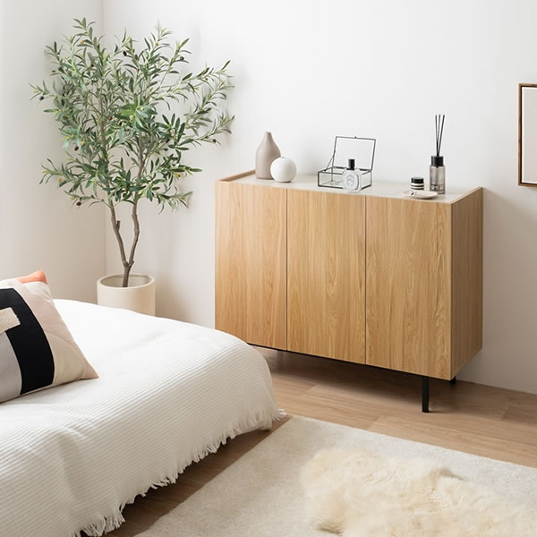 バイカラーがおしゃれ！スチール脚付きキャビネット【Karin】 幅100 グレージュ／ナチュラルを通販で激安販売