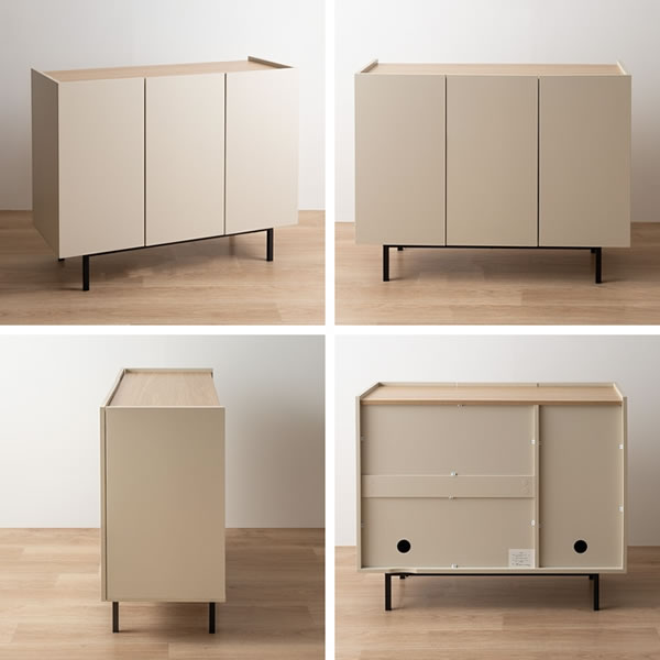 バイカラーがおしゃれ！スチール脚付きキャビネット【Karin】 幅100 グレージュ／ナチュラルを通販で激安販売