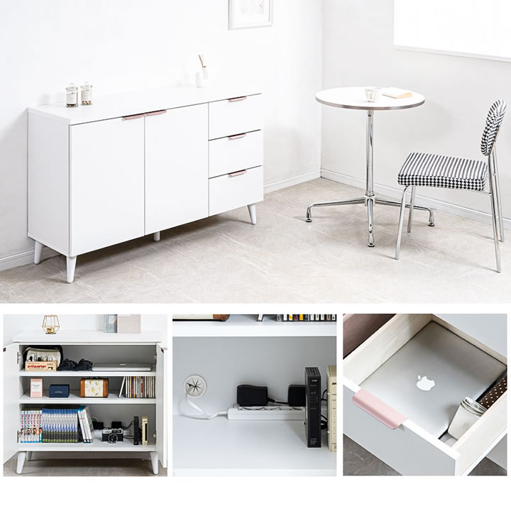 ホワイト×ローズゴールド 幅119キャビネット【Gilded Petal】日本製・完成品を通販で激安販売