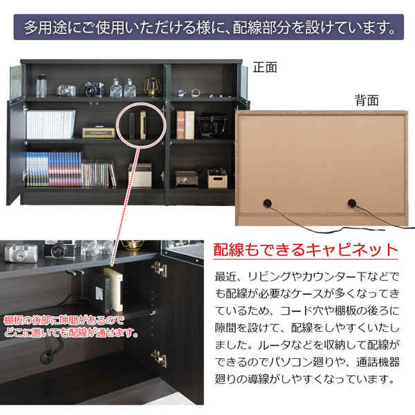 ガラス窓付きメタリックシルバー薄型キャビネット 幅118cm 扉付き 日本製・完成品を通販で激安販売