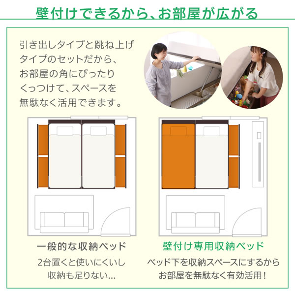 ガス圧式跳ね上げ＆BOX型引き出し収納連結ベッド【Valiente】バリエンテ ヘッドレス仕様 日本製を通販で激安販売