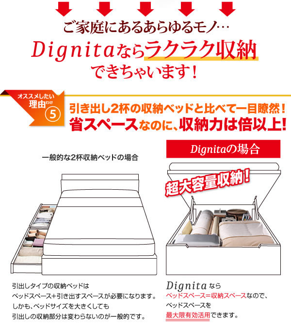 ヘッドレスも選べて敷布団も使えるガス圧式収納ベッド【Dignita】ディニタを通販で激安販売