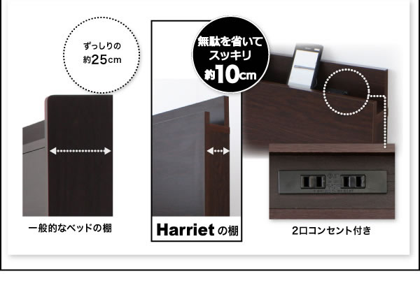 分割すのこ床板仕様・スリム棚付きガス圧式跳ね上げ収納ベッド【Harriet】ハリエットを通販で激安販売