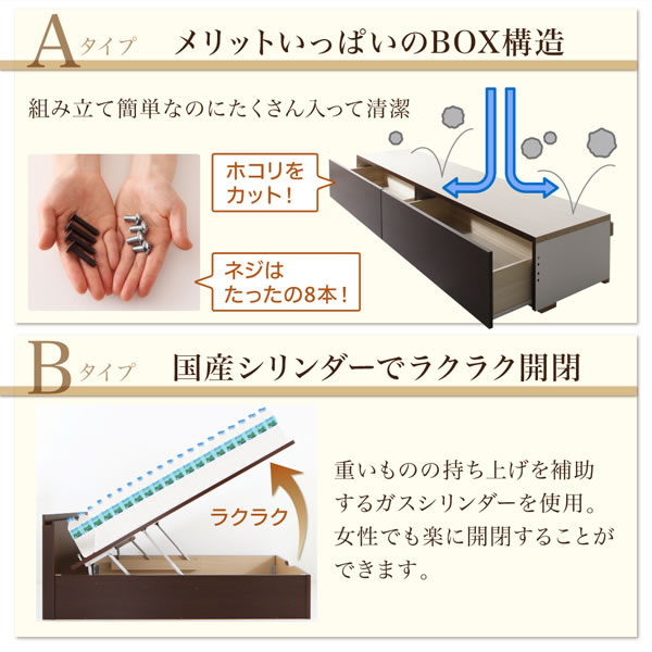 ガス圧式跳ね上げ＆BOX型引き出し収納連結ベッド【Parlare】パルラーレ 棚付き 日本製を通販で激安販売