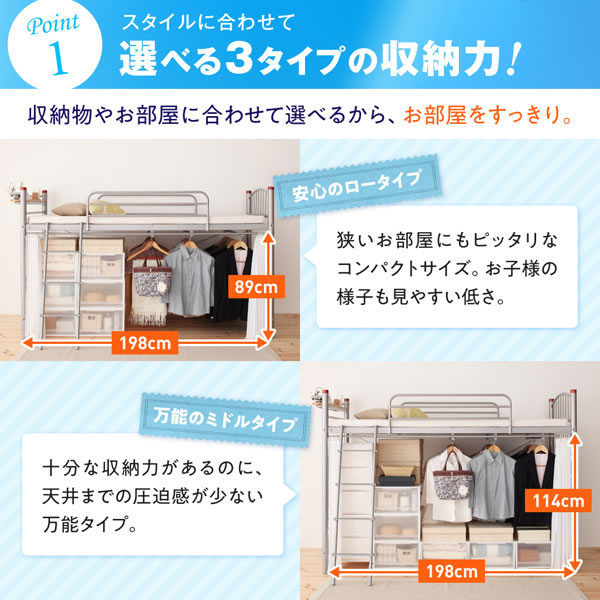 高さが選べる宮付きパイプロフトベッド トロワ 激安通販