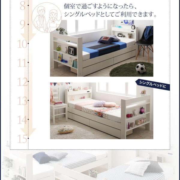 スリムタイプ二段ベッド【Parler】パルレ　セミシングル仕様　照明付きを通販で激安販売
