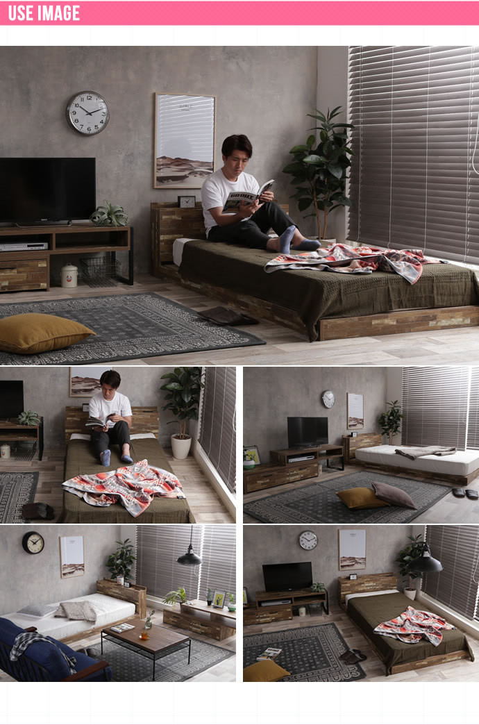 ヴィンテージ風寄木柄仕上げローベッド【Parquet】パァールケェイを通販で激安販売
