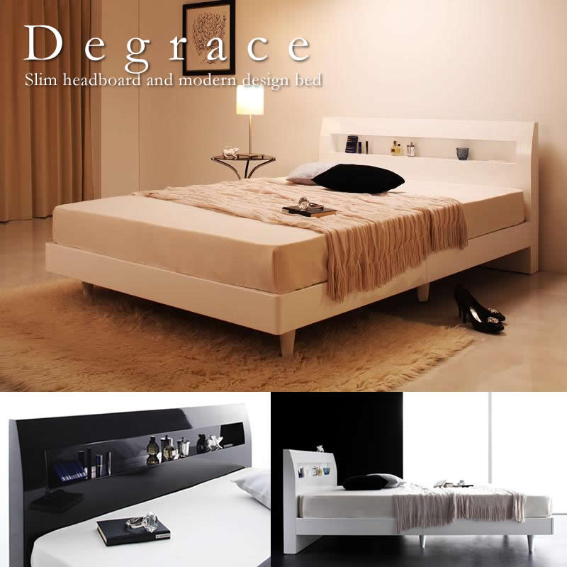 鏡面光沢仕上げ　棚・コンセント付きモダンデザインすのこベッド【Degrace】ディ・グレース